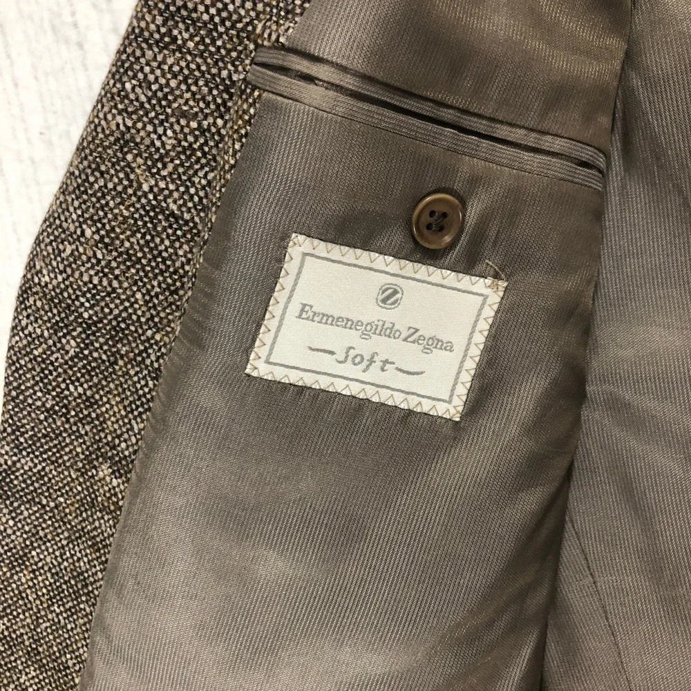 Ermenegildo Zegna Soft Brown Wool Silk Blazer Sport Coat Mens 52 R Made in Swiss